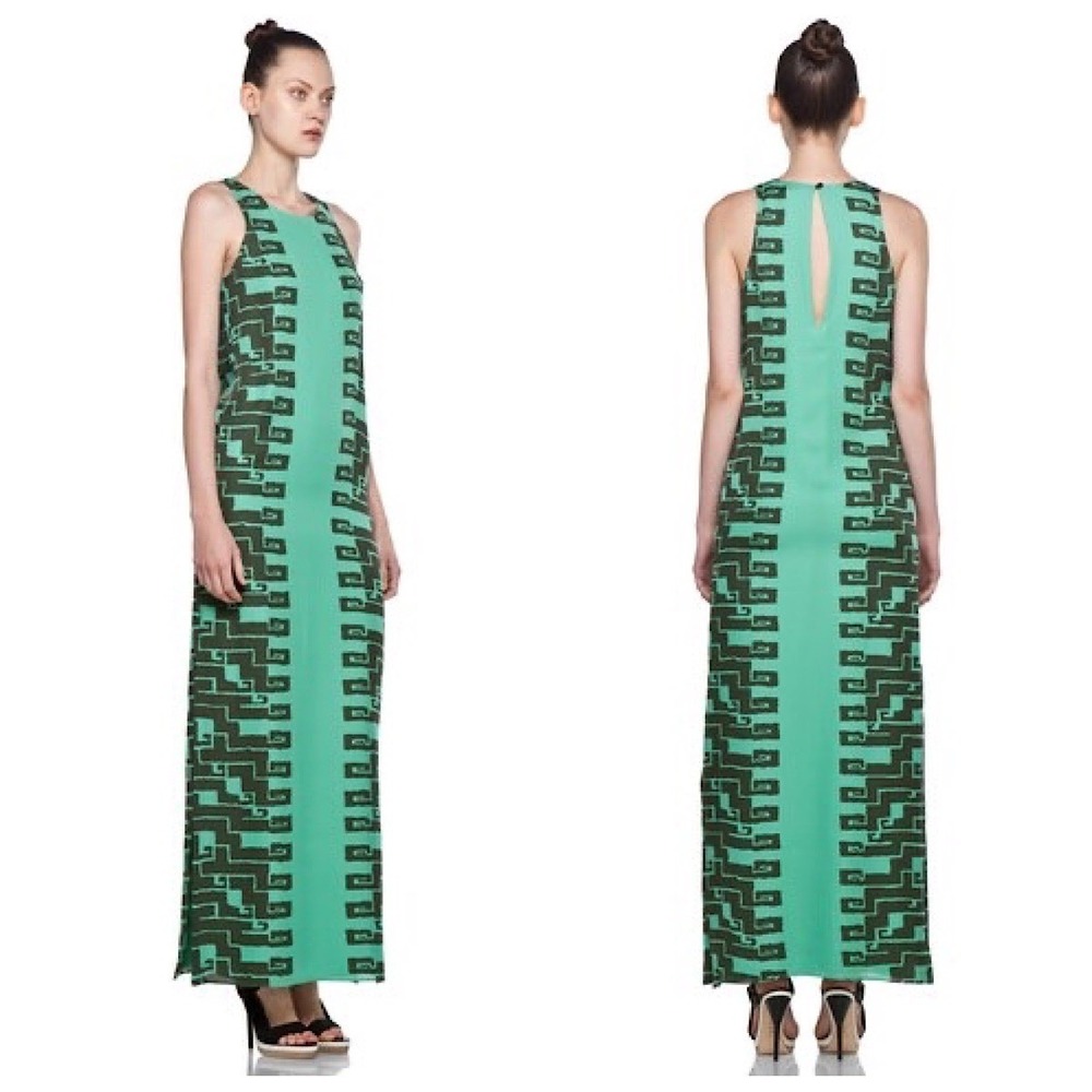 Kelly Wearstler Silk Sleeveless Maxi Dress Women Sz 2 Jade Side Slits